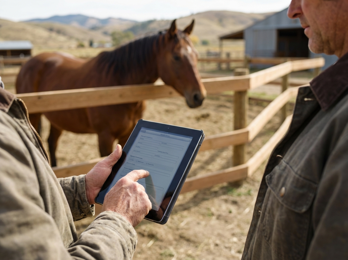 Digital consignment form on a tablet at a ranch