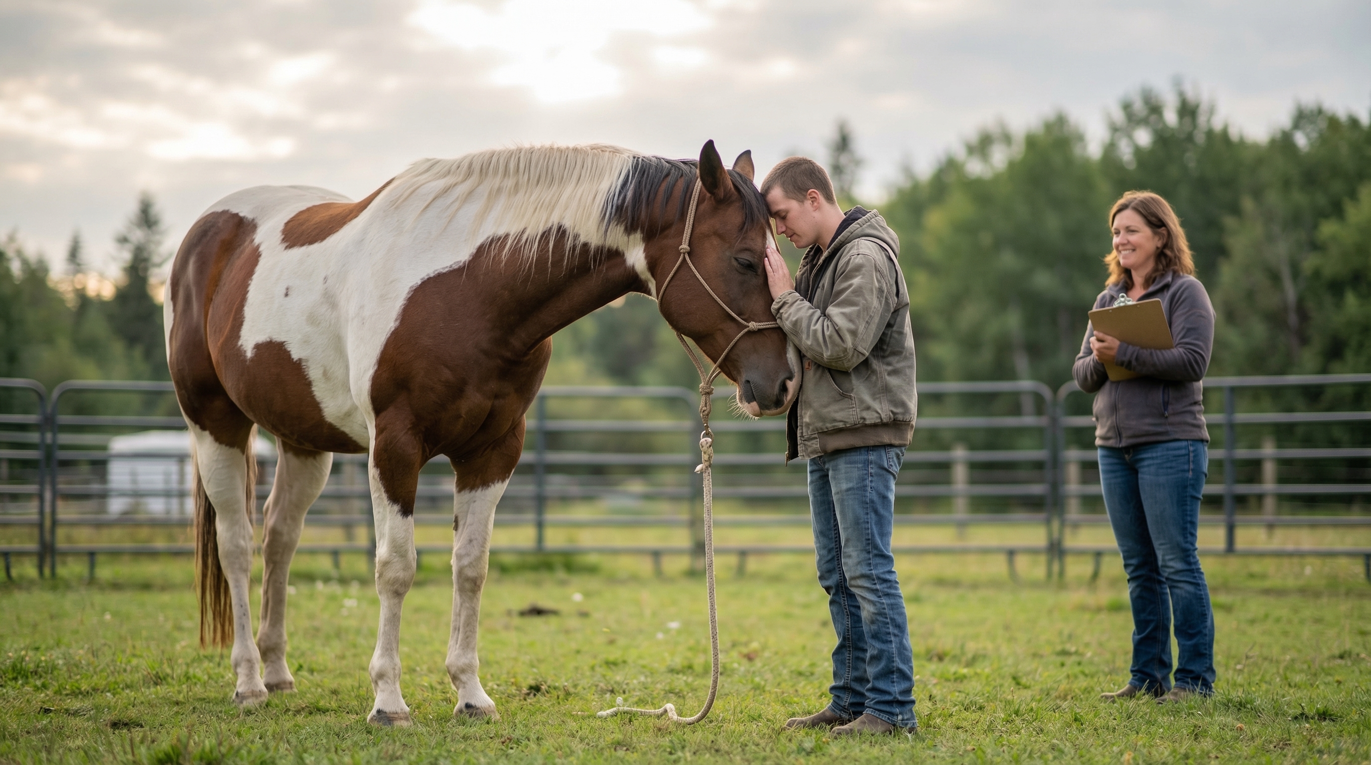 Equine therapy session with a horse and participant