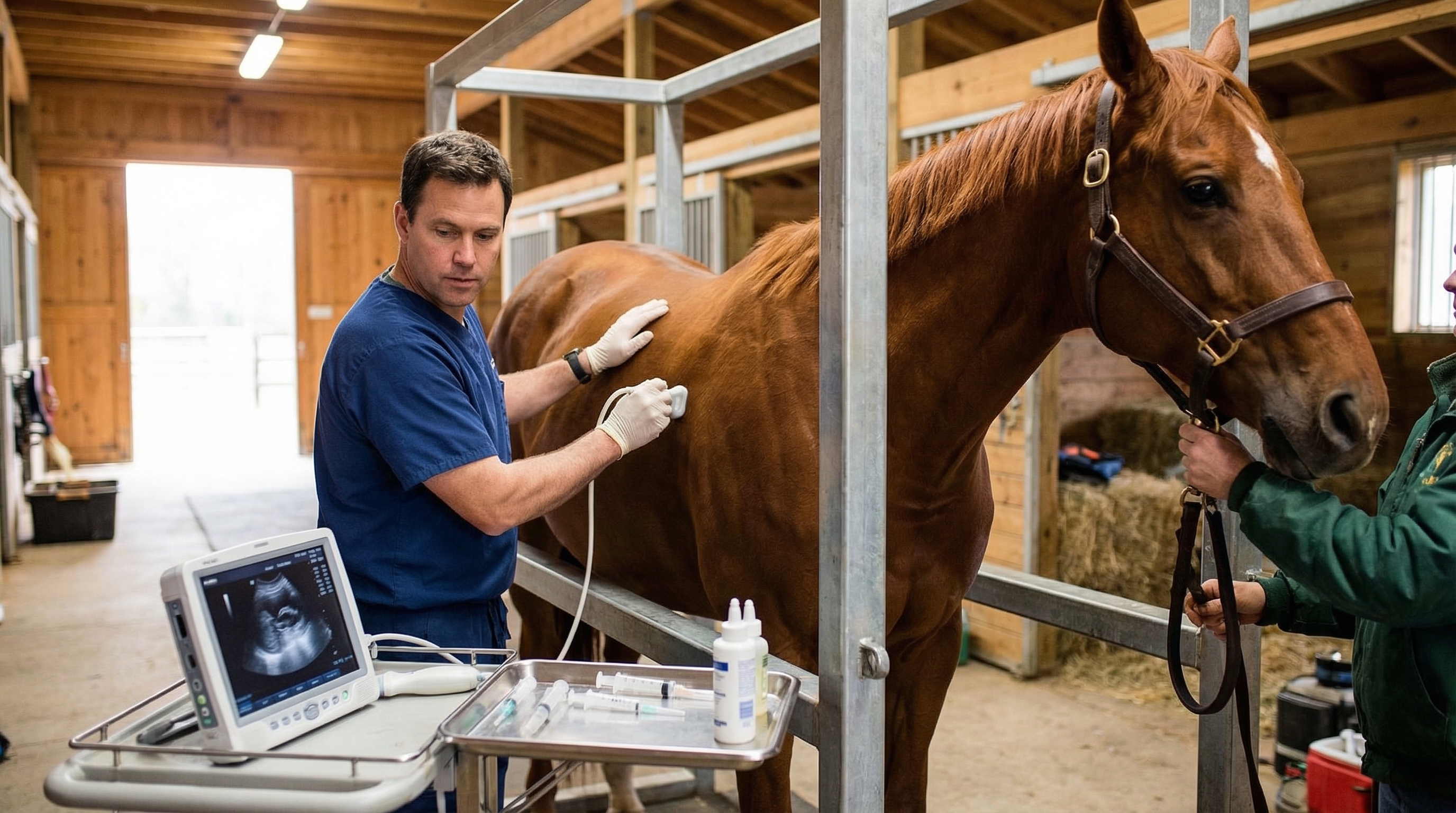 Veterinarian performing an ultrasound on a horse