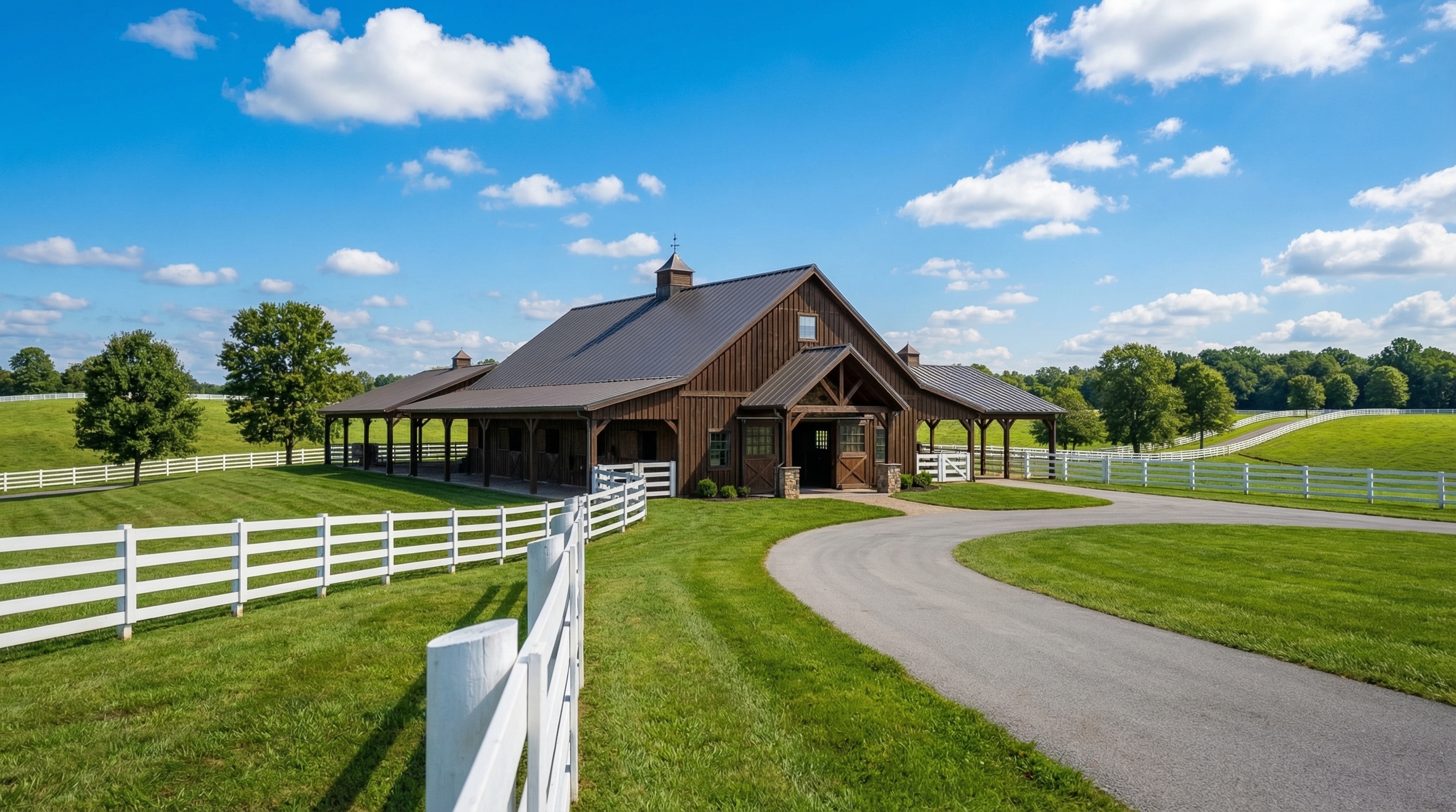 Horse farm barn and pasture