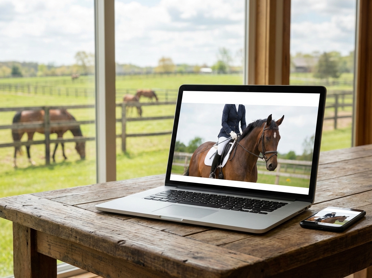 Horse farm website displayed on laptop and phone
