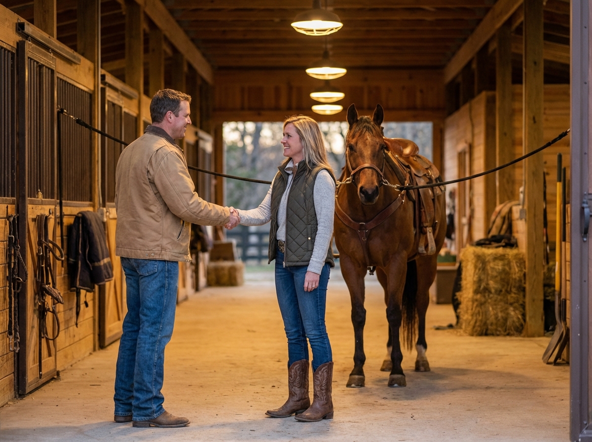 Horse purchase agreement being signed on a phone