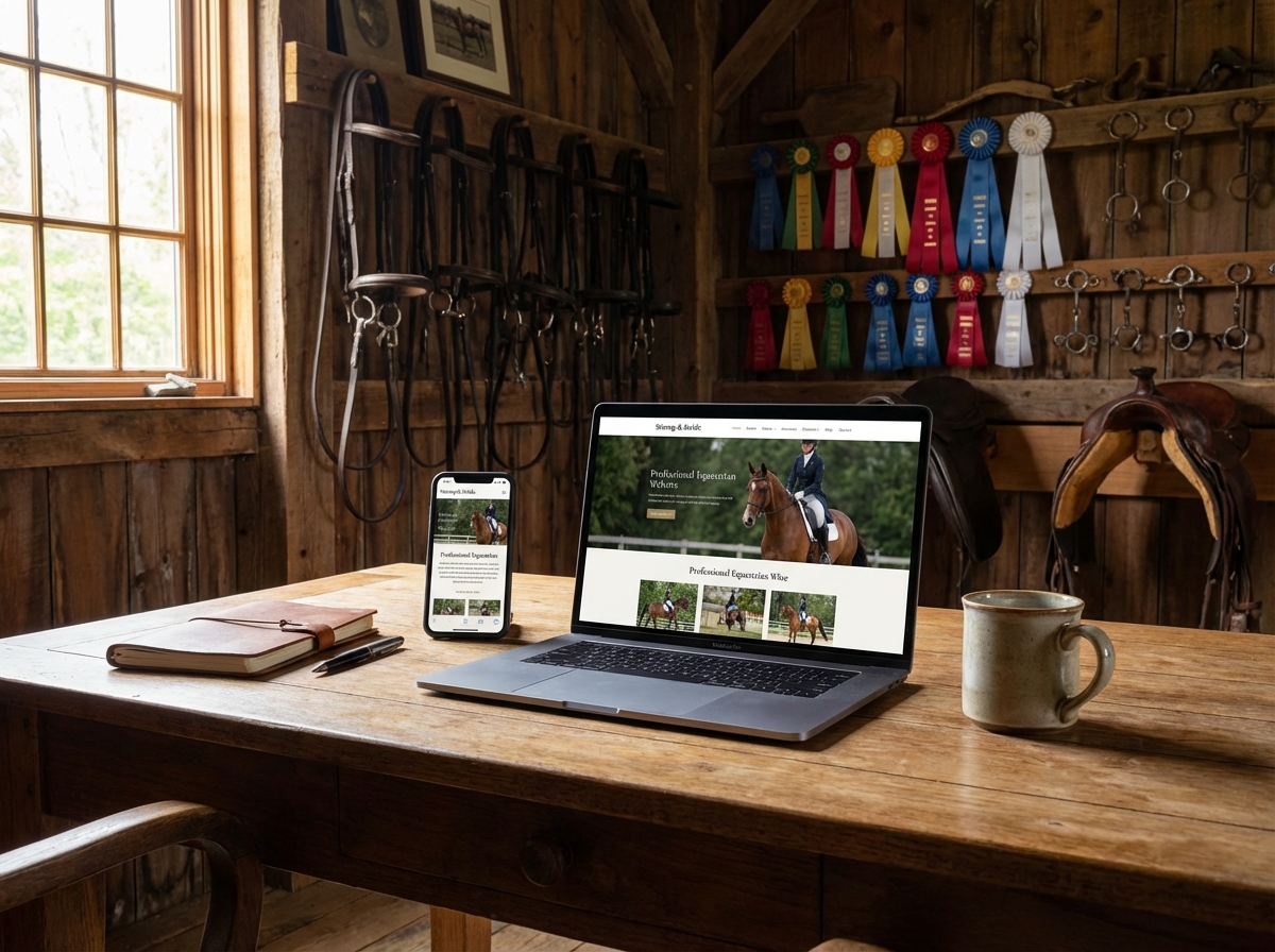 Horse trainer website on laptop and phone