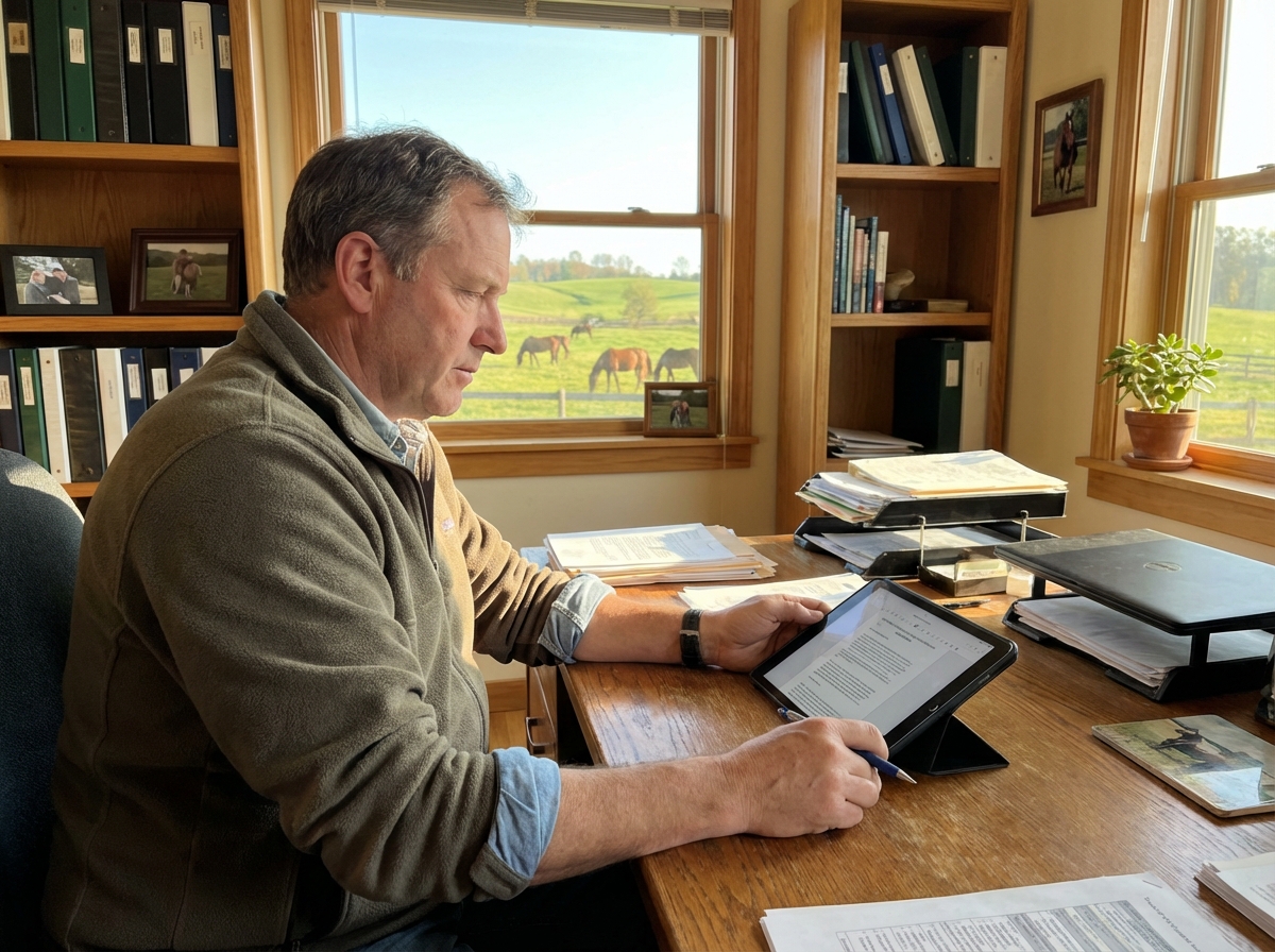 Digital stallion service contract on a tablet screen