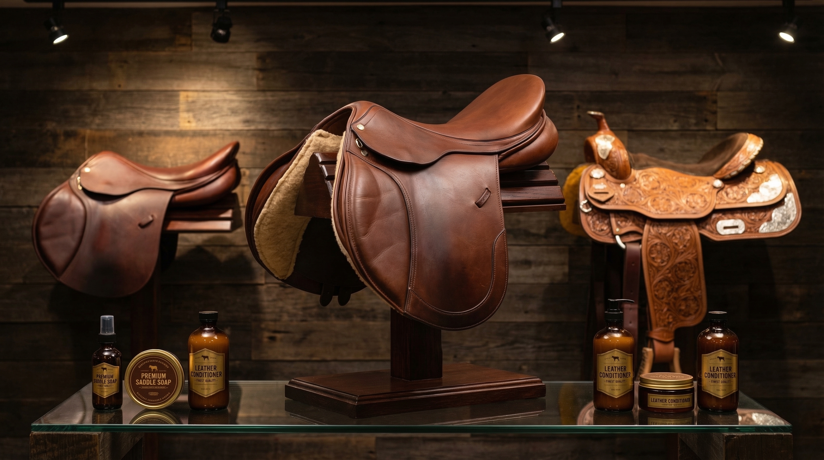 Premium saddle brands on display