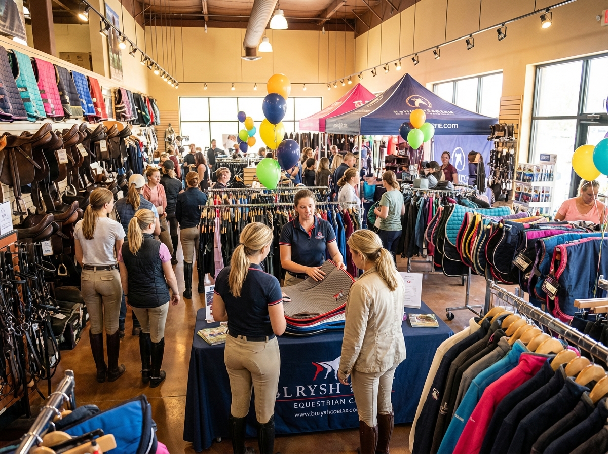 Tack shop website showing upcoming events